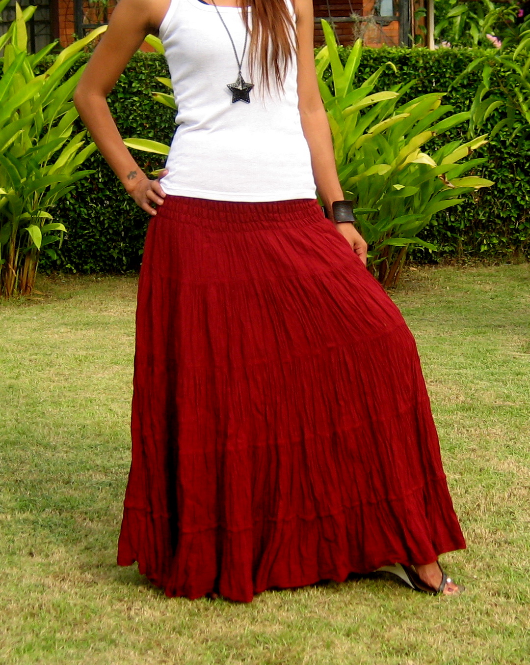 Pleated Maxi Skirt - Billys Thai Shop - Handmade Skirts for Women
